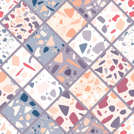 Terrazzo seamless pattern design with hand drawn rocks. Abstract modern background, flat vector illustrationのイラスト素材