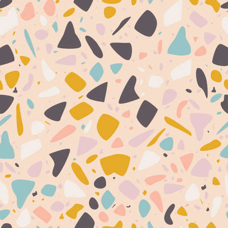 Terrazzo seamless pattern design with hand drawn rocks. Abstract modern background, flat vector illustrationのイラスト素材