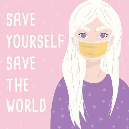 Young girl wearing a surgical mask.のイラスト素材