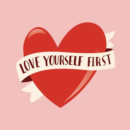 Heart shape with ribbon and message of love with hand lettering. Colorful hand drawn illustration for Happy Valentineâs day. Greeting card with decorative elements.のイラスト素材