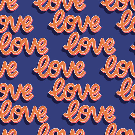 Seamless pattern with hand lettered message love for Happy Valentine's day. Colorful flat illustration.のイラスト素材