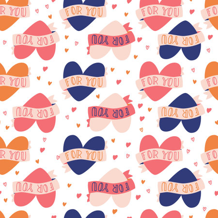 Seamless pattern with big collection of love objects and symbols for Happy Valentine's day. Colorful flat illustration.のイラスト素材