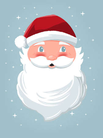 Hand drawn Santa Claus on light blue background with stars. Colorful festive holiday illustration.の写真素材