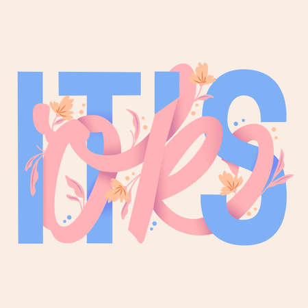 Its ok lettering illustration. Hand lettering and floral design in bright colors. Colorful vector illustration.のイラスト素材