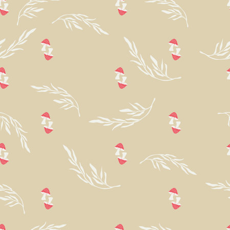Mushroom and flower seamless pattern. Simple and elegant hand drawn design. Colorful vector illustration.のイラスト素材