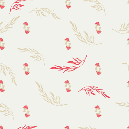 Mushroom and flower seamless pattern. Simple and elegant hand drawn design. Colorful vector illustration.のイラスト素材