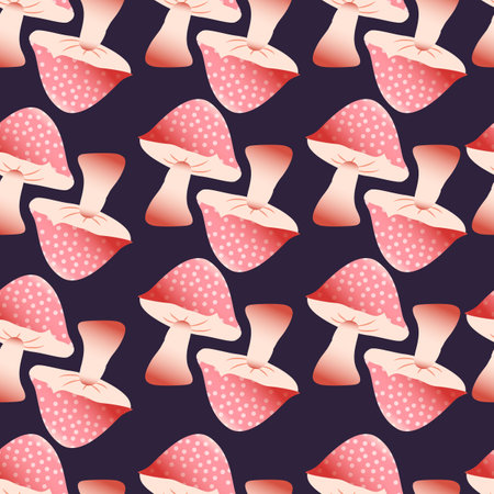Mushroom and flower seamless pattern. Simple and elegant hand drawn design. Colorful vector illustration.の写真素材
