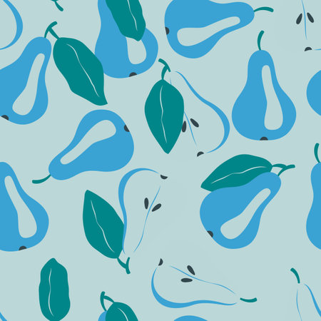 Seamless pattern with fruit shapes. Pears in blue and green. Colorful vector illustration.のイラスト素材