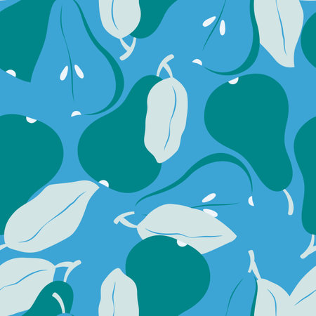 Seamless pattern with fruit shapes. Pears in blue and green. Colorful vector illustration.のイラスト素材