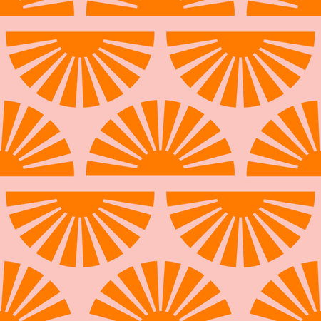 Seamless pattern with abstract shapes in orange, pink and red. Colorful vector illustration.のイラスト素材