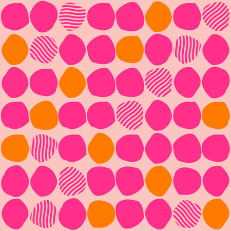 Seamless pattern with abstract shapes in pink and orange. Colorful vector illustration.のイラスト素材