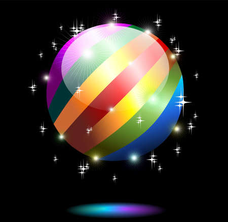 Rainbow Crystal Globe Planet on Black Backgroundのイラスト素材
