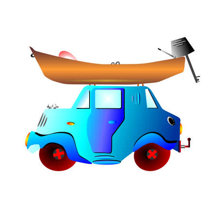 Blue car with boatのイラスト素材