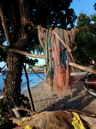 Fishing net to dry on the beach