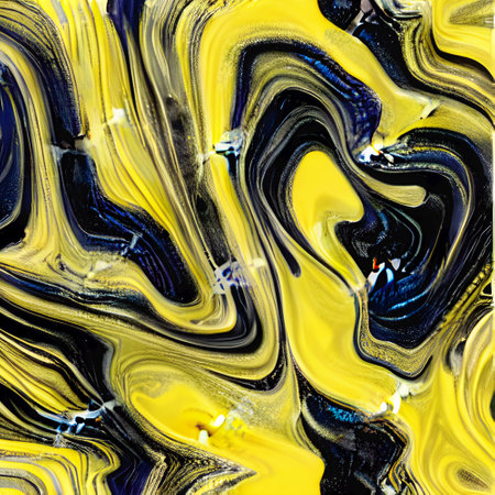 Yellow and Black Abstract Oil Paint Pattern Backgroundの写真素材