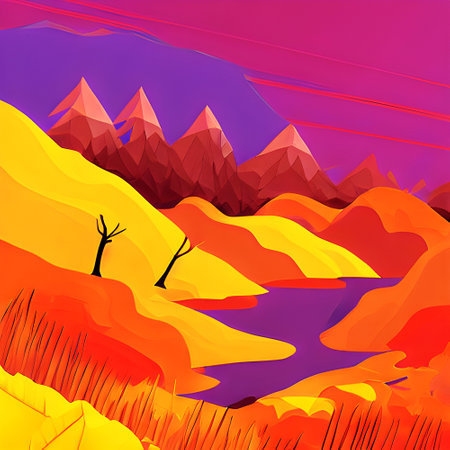 Violet River Through the Cold Autumn Landscapeの写真素材