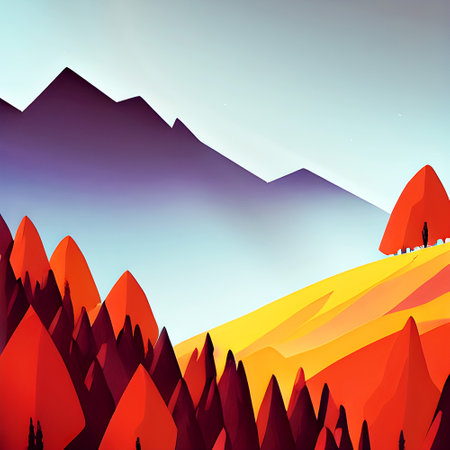 Orange Autumn Peaceful Forest Hillの写真素材