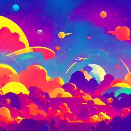 Space Journey Through the Evening Cloudsの写真素材