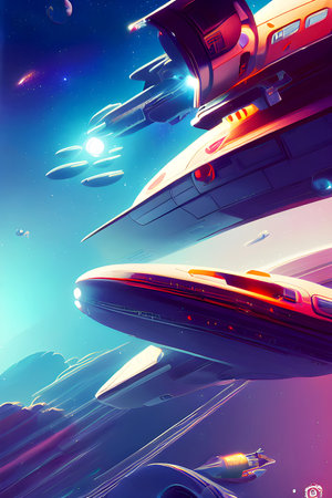 Mother Ship Arrives on a New Planet to Settle - Futuristic Graphic Artの写真素材