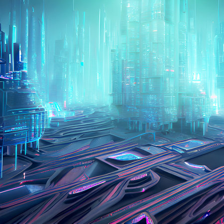 A futuristic cityscape with highways - ElectroFuturistic Artの写真素材