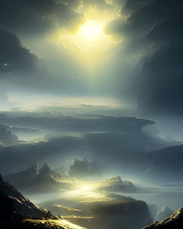 Space Ancient Giant Wild Waterfalls - Beautiful Cosmic Artの写真素材