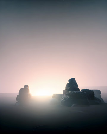 Dawn at a Stone Temple Ruins - Photorealistic Render Art