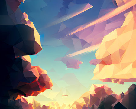Sunset at the White Mountain - Polygonal Landscape Artの写真素材