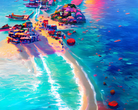Summer Blue Paradise - Vibrant Landscape Artの写真素材
