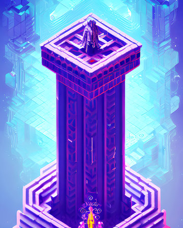 Violet Forbidden Witch Tower - Isometric Ornamental Artの写真素材