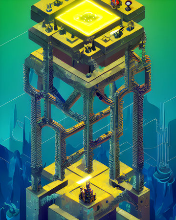 Golden Deepsea Portal - Isometric Ornamental Art