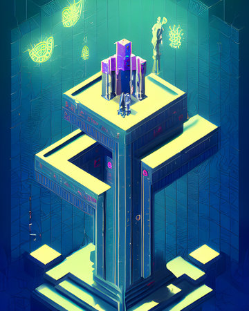 Ancient Mythical White Magic Tower - Isometric Ornamental Art