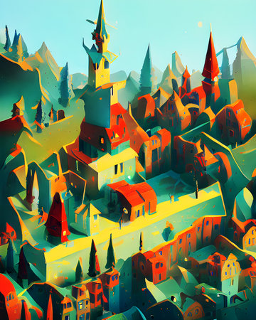 Orange Concrete Village - Magical Landscape Artの写真素材