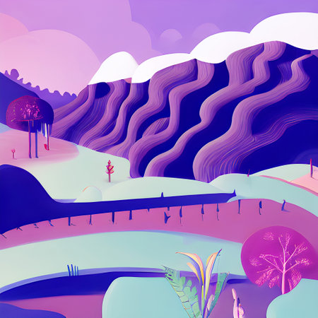 Violet Ice Cream Mountain - Cartoon Landscape Artの写真素材