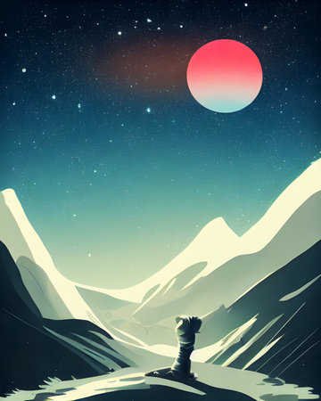 White Milk Mountain Night - Retro Vintage Illustrationの写真素材