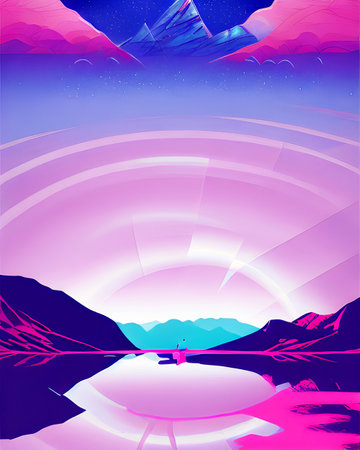 Violet Radial Night Aurora - Art Deco Illustration