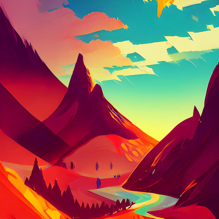 Red Peaceful Volcano - Colorful Stylistic Artの写真素材