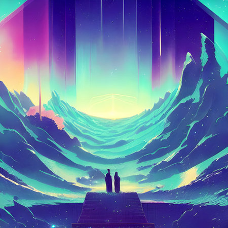 Together With My Love Looking Over a Dreamy Aurora - Serene Landscape Art