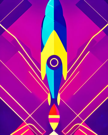 Midnight Rocket Adventure - Geometric Abstract Patternの写真素材