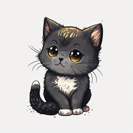 Cute black kitten with big eyes. Vector illustration.のイラスト素材