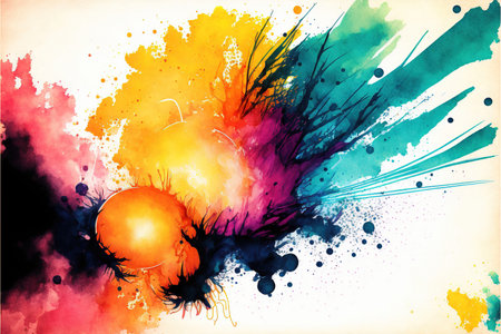 Watercolor background with sun and watercolor splash. Vector illustration.のイラスト素材