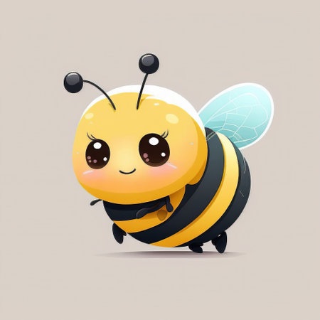 Cute cartoon baby bee on gray background. Vector Illustration.