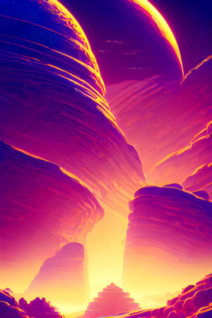 Golden Sun Cliff - Futuristic Graphic Artのイラスト素材