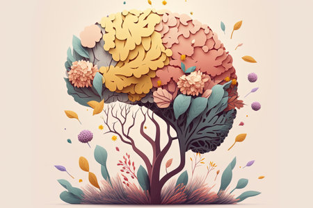 Pastel Flowery Human Brain Tree, knowledgeのイラスト素材