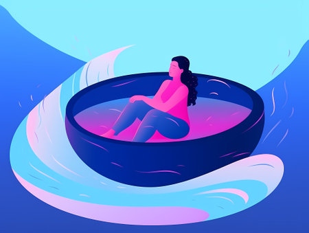 Soothing Waves: A Calming Image of a Woman Enjoying a Swimのイラスト素材
