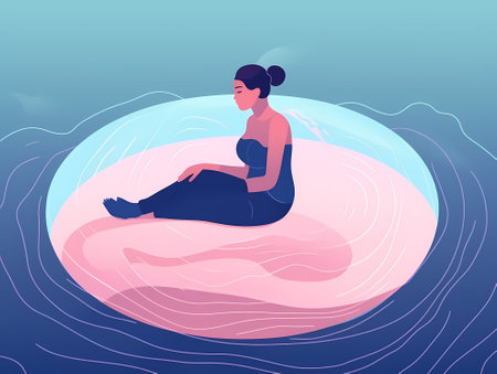 The Inner Peace: A Relaxing Scene of a Woman in a Swimming Tubeのイラスト素材