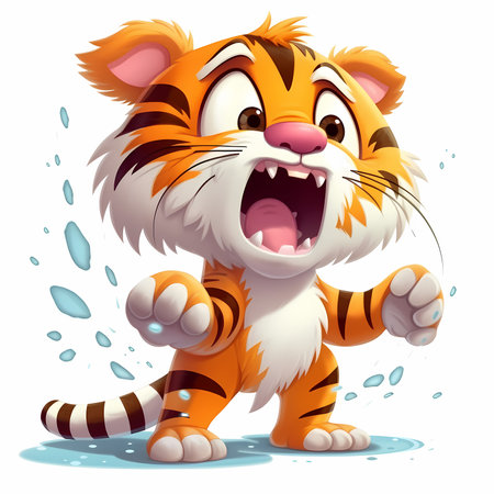 Sweet Tiger Cub: Anime-Inspired Cartoon on a White Backgroundのイラスト素材