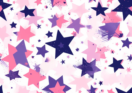 Cosmic Celebration: A Burst of Hand-Painted Pink and Purple Stars on White Backgroundのイラスト素材