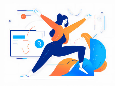 Dynamic Reading: A Playful Illustration of a Woman Trying to Readのイラスト素材