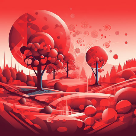 Nature's Abstraction: A Flattened Perspective Landscape with Detailed Foliageのイラスト素材