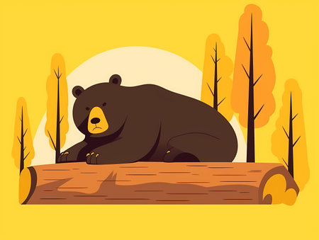 Cartoon Snoozing Bear on a Logのイラスト素材